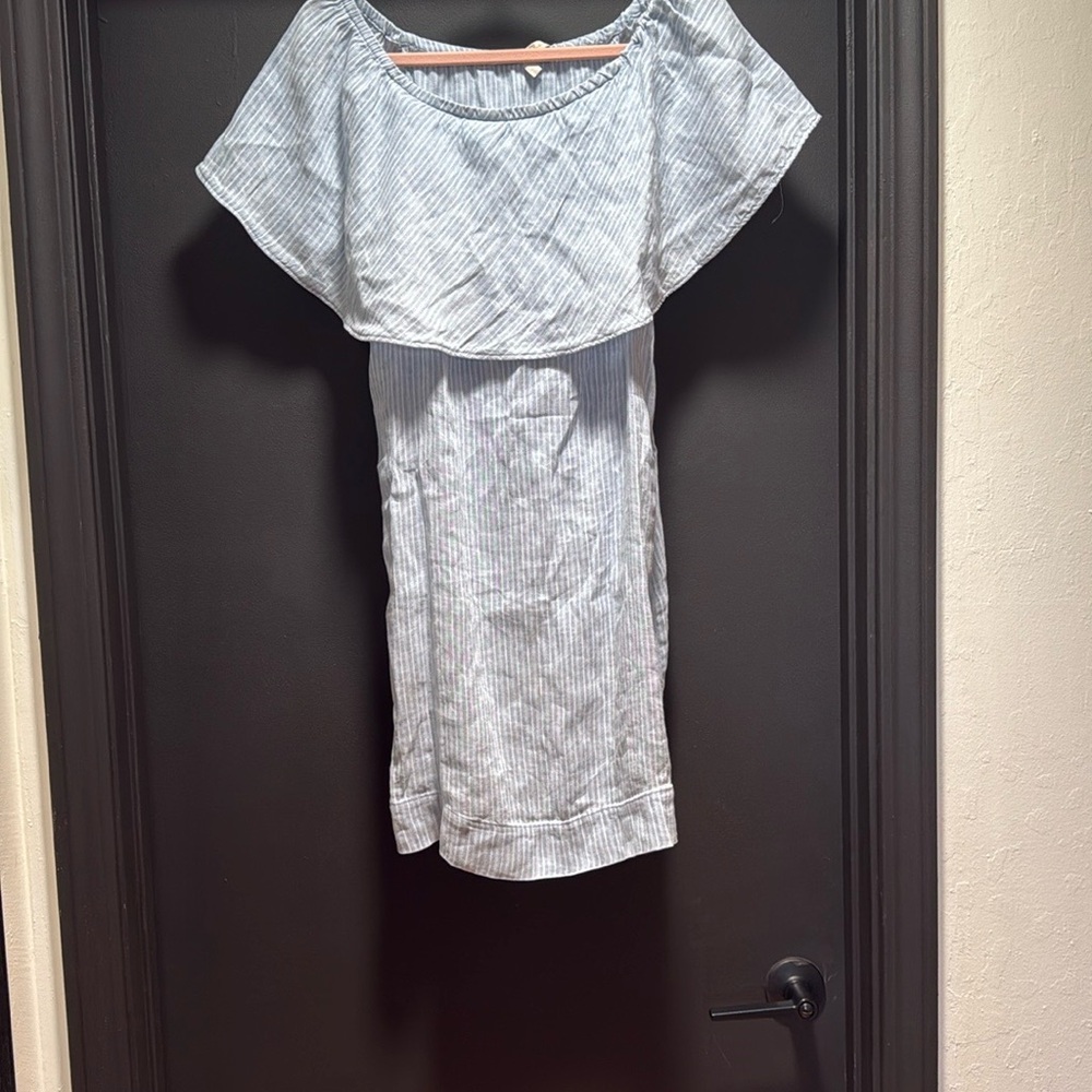 7 For All Mankind Gray Off-Shoulder Ruffled Maxi Dress